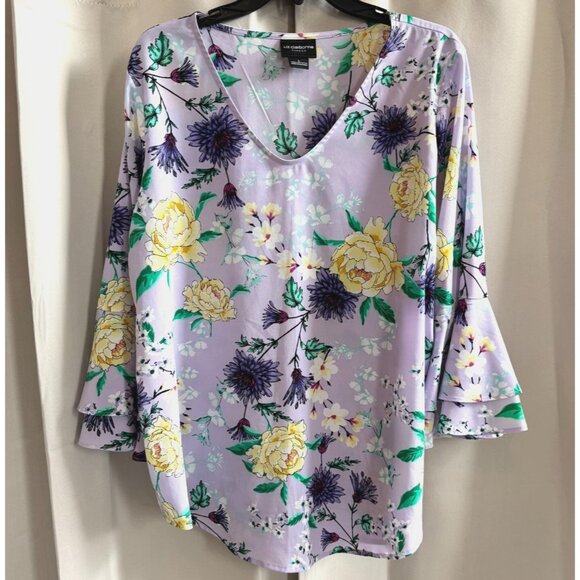 Liz Claiborne Womens Top Large Floral Flare Layered Sleeve Boho Bloomcore 17930 - Picture 1 of 8